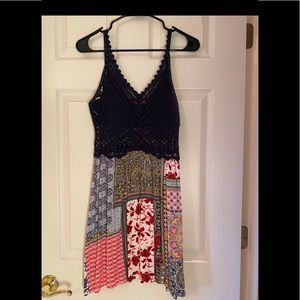 Boho bohemion Dress. Navy Blue with floral